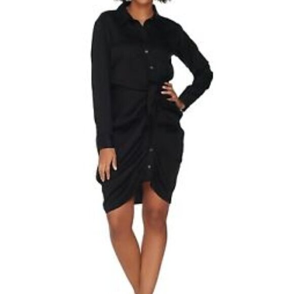 Asymmetric Tencel Shirt Dress with Pockets Size 20W Cinched Tie Front Office NEW - Picture 2 of 15